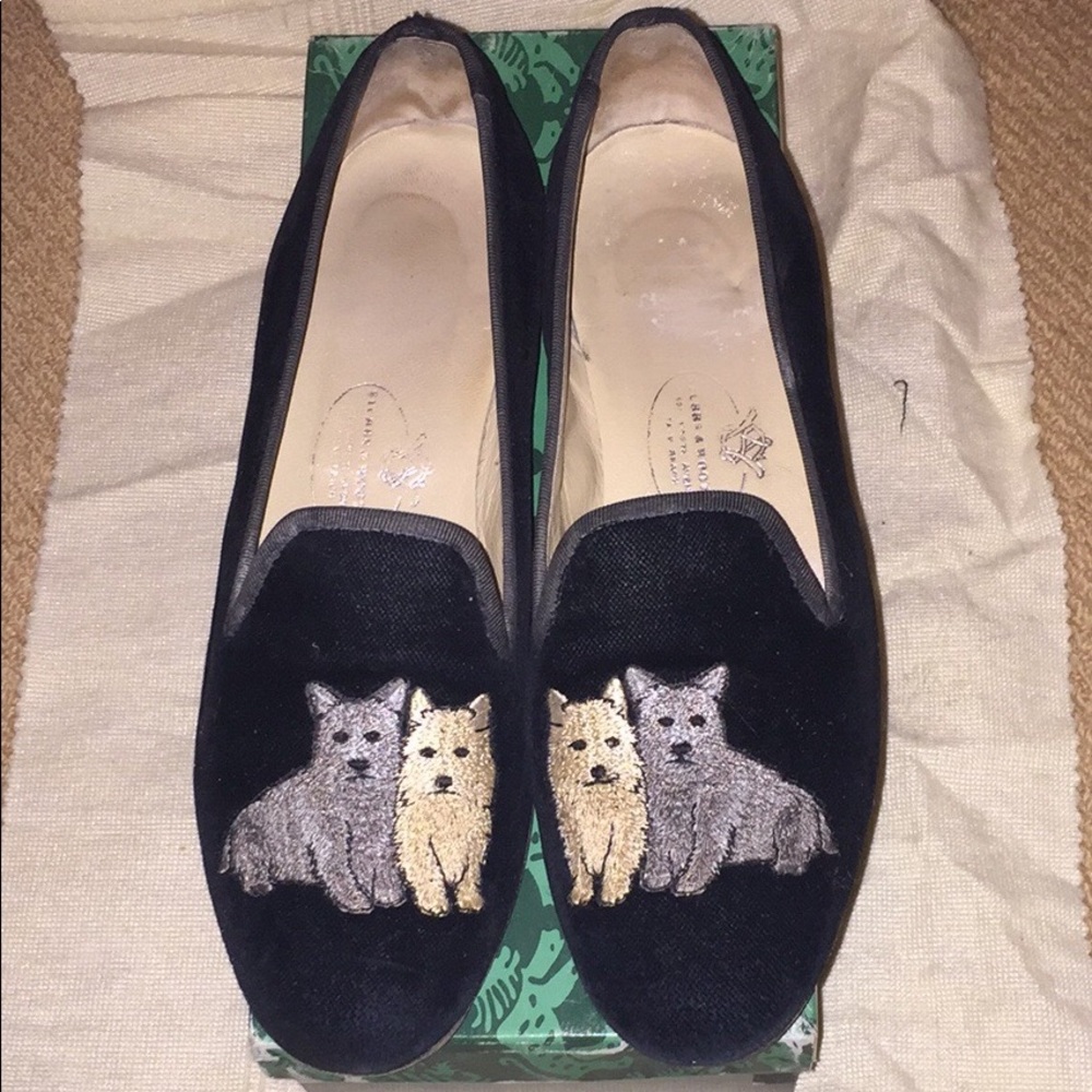 Stubbs & Wootton “terriers” black velvet shoe, 8